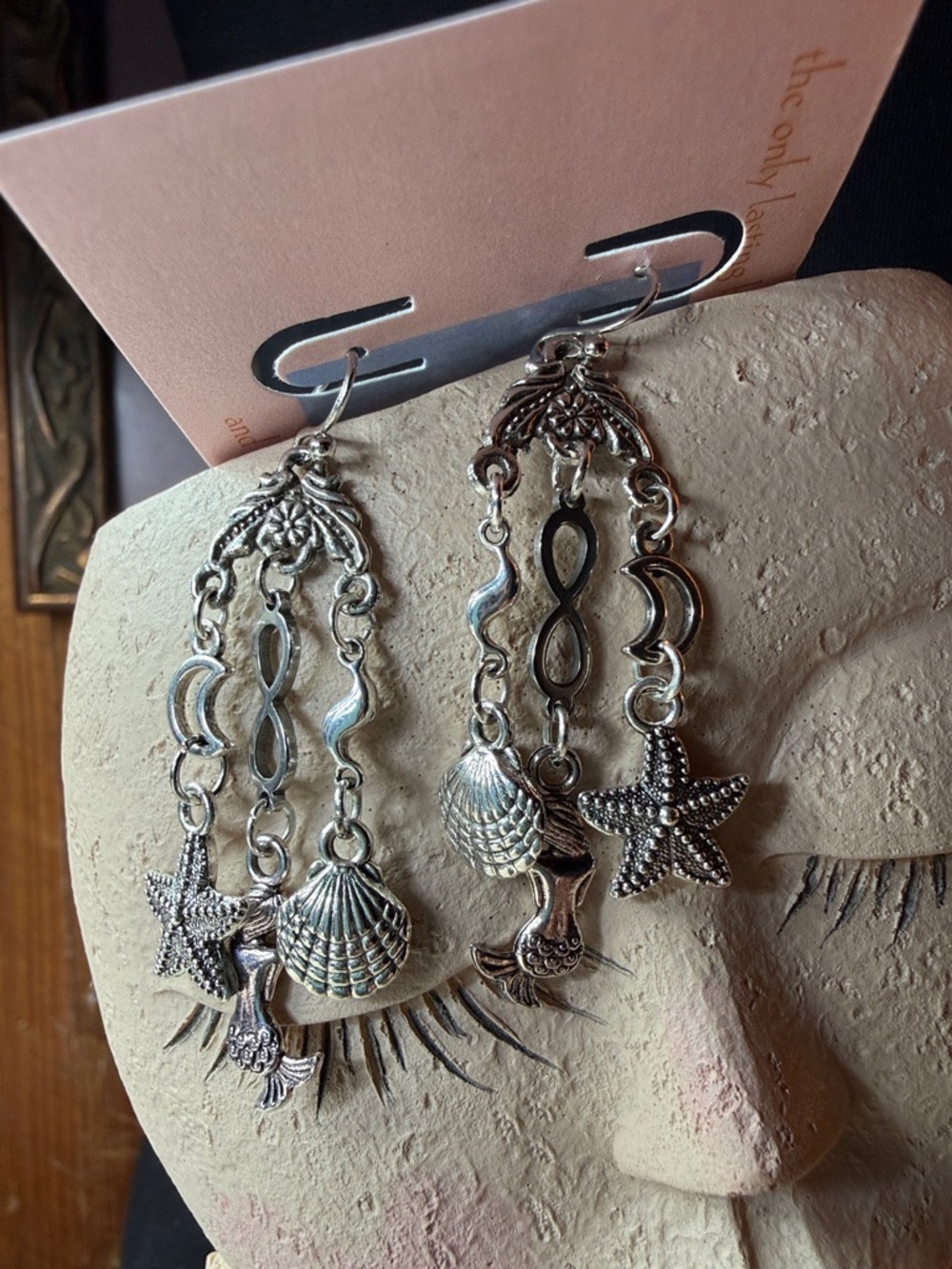 Silver Tone Ocean Charm Dangle Earrings